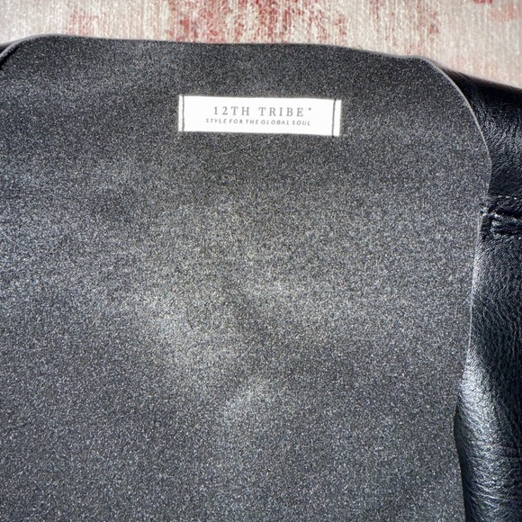 12th Tribe Faux Leather Rhinestone Tassel Vest Black - Picture 2 of 3